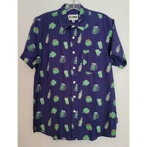 Tipsy Elves Shirt Men's S Navy Short Sleeve Button-Up Green Beer